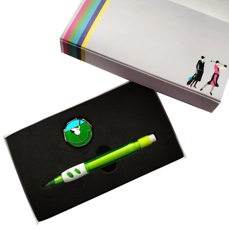 Longest Drive Visor Clip and Ball Marker in Presentation Sleeve - Golf Gifts UK - Golf wrapped up
