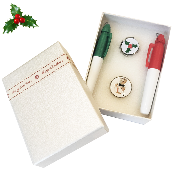 Christmas Ball Marker, visor clip and Marker Pen Gift Box - Golf Gifts UK - Golf wrapped up