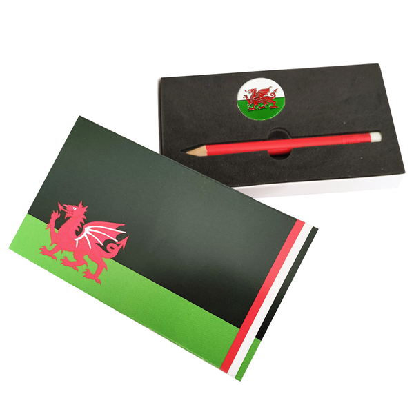 Welsh Ball Marker and Pencil Presentation Sleeve - Golf Gifts UK - Golf wrapped up