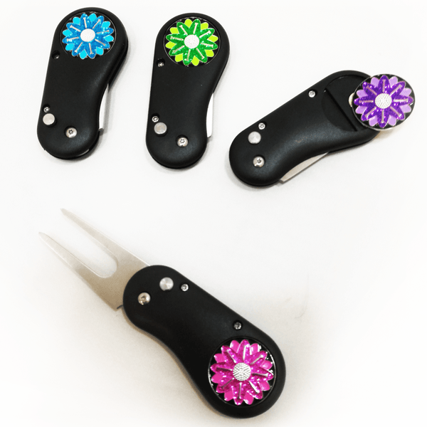 Divot tool and sparkly ball marker (black) - Golf Gifts UK - Golf wrapped up